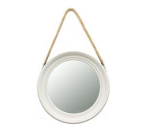 Espejo redondo Ø33 cm. con soga blanco-negro Blanco