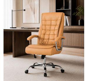 Silla Ejecutiva Magnus Caramelo  con Respaldo Alto Acolchado, Ruedas y Base Cromada para Oficina