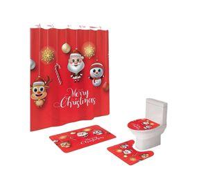 SET 4 PIEZAS CORTINA DE BAÑO Y ALFOMBRAS DISEÑO NAVIDEÑO TF06