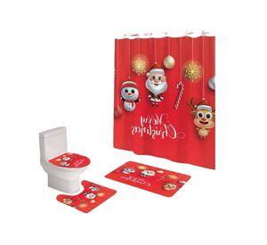 SET 4 PIEZAS CORTINA DE BAÑO Y ALFOMBRAS DISEÑO NAVIDEÑO TF06