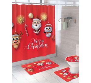 SET 4 PIEZAS CORTINA DE BAÑO Y ALFOMBRAS DISEÑO NAVIDEÑO TF06