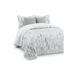 Cubrecama Quilt Sherpa 2pl - Varios Modelos W.m G Verde Gris Y Celeste Suave Hojas Y Ramas