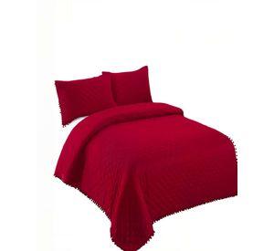 QUILT CUBRECAMA DE VERANO 1,5 PLAZAS CON POMPON COLOR BURDEO