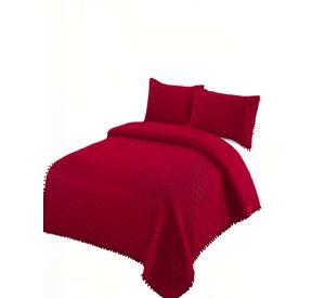 QUILT CUBRECAMA DE VERANO 1,5 PLAZAS CON POMPON COLOR BURDEO