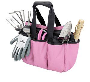 JUEGO DE HERRAMIENTAS JARDIN 7 PIEZAS BOLSO ROSADO