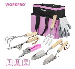 JUEGO DE HERRAMIENTAS JARDIN 7 PIEZAS BOLSO ROSADO
