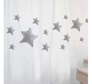 CORTINA DE BAÑO ALGODÓN ESTRELLAS GRISES