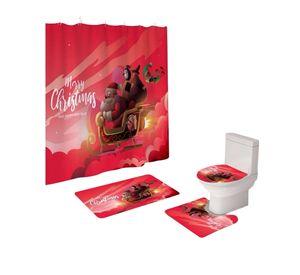 PACK 4 PIEZAS CORTINA DE BAÑO Y ALFOMBRAS DISEÑO NAVIDEÑO TF08
