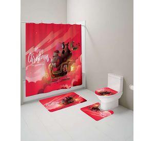 PACK 4 PIEZAS CORTINA DE BAÑO Y ALFOMBRAS DISEÑO NAVIDEÑO TF08