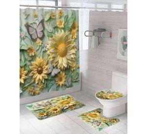 Juego 5 piezas con Cortina de baño de Tela Poliéster y  Forro de Ducha de Plástico J-10
