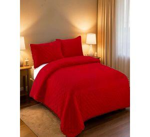 QUILT CUBRECAMA DE VERANO 1,5 PLAZAS CON POMPON COLOR ROJO
