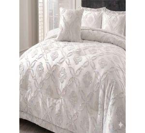 Cubrecama Quilt Nórdico Delgado Diseño Flores king blanco