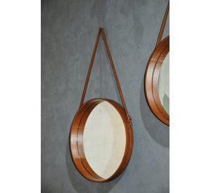 Espejo Colgante Circular Cuero Natural 54 cm