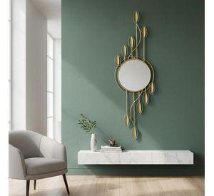 Espejo Decorativo Dorado 116cm, Diseño Hojas