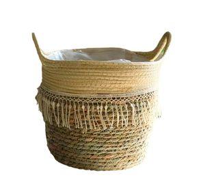 Canasto Macetero Yute Cesta Tejido Beige Hogar 20 X 20 Cm