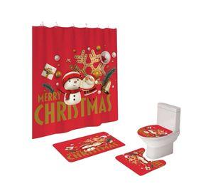 SET 4 PIEZAS CORTINA DE BAÑO Y ALFOMBRAS DISEÑO NAVIDEÑO TF03