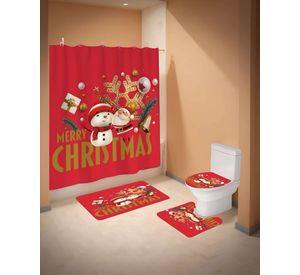 SET 4 PIEZAS CORTINA DE BAÑO Y ALFOMBRAS DISEÑO NAVIDEÑO TF03