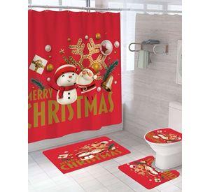 SET 4 PIEZAS CORTINA DE BAÑO Y ALFOMBRAS DISEÑO NAVIDEÑO TF03