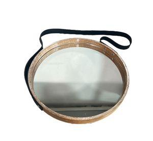 Espejo Redondo Colgante Con Cuero Sintetico 40cm M