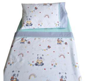 Set Para Colecho Bebé 3 Piezas Tiernos Ositos Panda Verde