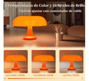 Lámpara Retro Led Tipo Hongo Moderna Regulable 3 Tonos