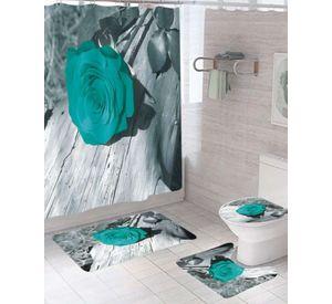 Set de baño 5 piezas Cortina mas Alfombras mas forro de ducha  -23