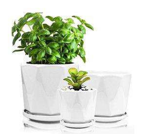Set De 3 Maceteros Ceramica Color Blanco White Edition