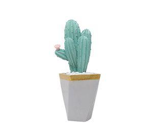 Macetero cuadrado cactus bajo flor rosada