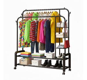 PERCHERO ORGANIZADOR COLGANTE DE ROPA DOBLE BARRA CON ESTANTE WYM