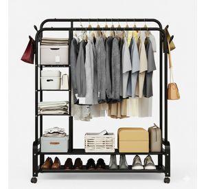 PERCHERO ORGANIZADOR COLGANTE DE ROPA DOBLE BARRA CON ESTANTE WYM
