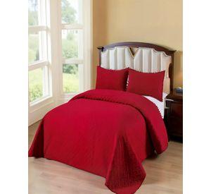 CUBRECAMA DE VERANO UNICOLOR CON POMPON KING COLOR ROJO