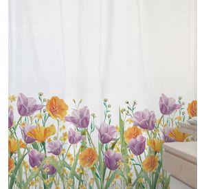 CORTINA DE BAÑO ALGODÓN JARDÍN DE FLORES TULIPÁN LILA