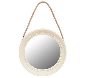 Espejo redondo Ø33 cm. con soga crema Unico