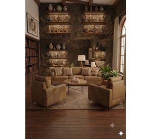 Living 311 Arizona Beige con resortes pocket tapiz cuero sintetico envejecido + 2 poltronas