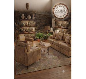 Living 311 Arizona Beige con resortes pocket tapiz cuero sintetico envejecido + 2 poltronas