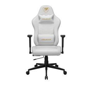 Silla Gamer Ergonomica Giratoria Cougar Pryme Blanca Dorada Cuero Sintetico Blanco