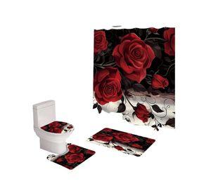 Set de baño 5 piezas Cortina mas Alfombras mas forro de ducha  -13