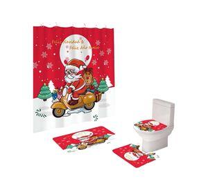 PACK 4 PIEZAS CORTINA DE BAÑO Y ALFOMBRAS DISEÑO NAVIDEÑO TF01