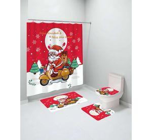 PACK 4 PIEZAS CORTINA DE BAÑO Y ALFOMBRAS DISEÑO NAVIDEÑO TF01