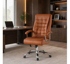 Silla Ejecutiva Magnus Café con Respaldo Alto Acolchado, Ruedas y Base Cromada para Oficina