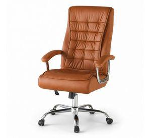 Silla Ejecutiva Magnus Café con Respaldo Alto Acolchado, Ruedas y Base Cromada para Oficina