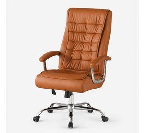 Silla Ejecutiva Magnus Café con Respaldo Alto Acolchado, Ruedas y Base Cromada para Oficina