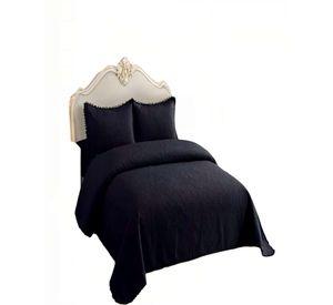 QUILT CUBRECAMA DE VERANO 2 PLAZAS CON POMPON COLOR NEGRO