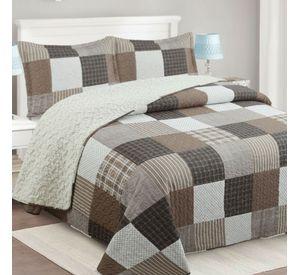 Cubrecama Quilt Sherpa 2pl - Varios Modelos W.m G Café Chocolate Gris Y Beig Cuadros Tipo Patchwork