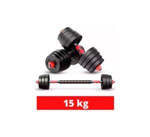 Set De Mancuernas 15 Kg Barra Armable Ajustable