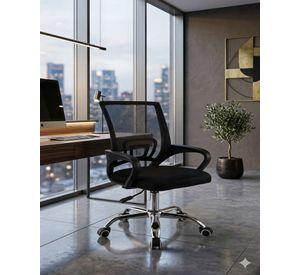 SILLA DE OFICINA CON BASE CROMADA COLOR NEGRO