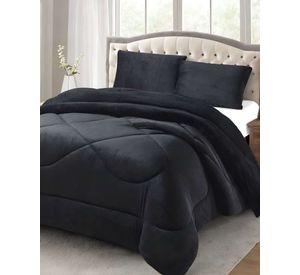 Cubrecama plush con chiporro Acolchado liso 2 plazas negro