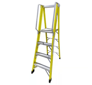 Escalera Industrial Plataforma Fibra De Vidrio 4 Peldaños Amarilla