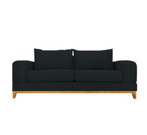 Sofá Basalto Chenille Tipo Lino Negro 3 Cuerpos