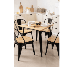 Comedor Tolix Mesa Cuadrada 70x70cm Y 4 Sillas Tolix Asiento Madera